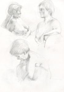 Contemporary Graphite Drawing - Studies of a Female Nude