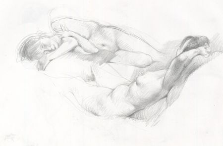 Contemporary Graphite Drawing - Female Nude Studies
