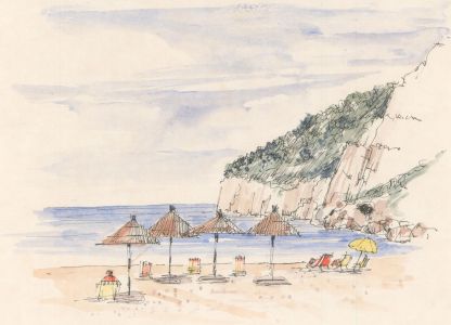 Robert Shuck - Contemporary Pen and Ink Drawing, Beach Scene