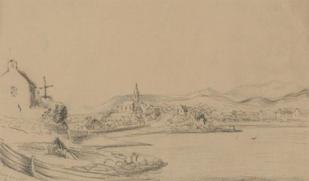 Lady Anne Ley - Early 20th Century Charcoal Drawing, Irish Coastal Scene