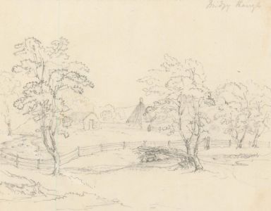 M.E. Bladeen - circa 1835 Graphite Drawing, Landscape with Camp