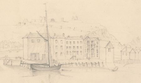 M.E. Bladeen - circa 1820 Graphite Drawing, Dover Harbour