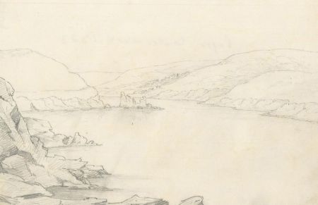 M.E. Bladeen - 1823 Graphite Drawing, Highland Loch Landscape