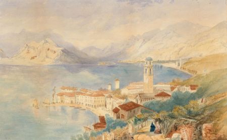 19th Century Watercolour - Ladies Resting in an Italian Coastal Landscape