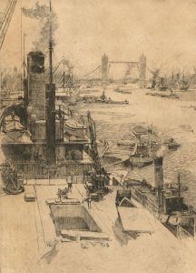 Stanley Charles Rowles (b. 1887) - Signed Etching, Ships on the Thames, London