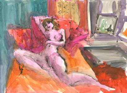 Peter Collins ARCA - Signed 1973 India Ink, Nude Study and Interior