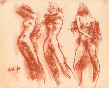 Peter Collins ARCA - Signed 1981 Sanguine, Three Standing Nudes