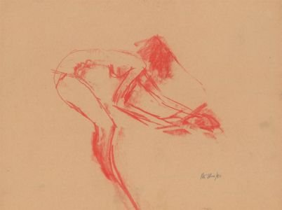 Peter Collins ARCA - Signed 1980 Pastel, Nude in Red