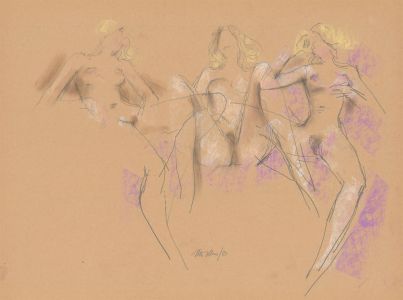 Peter Collins ARCA - Signed 1980 Graphite Drawing, Studies of a Reclining Nude