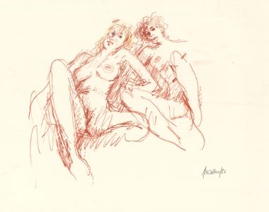 Peter Collins ARCA - Signed 1982 Coloured Pencil, Two Female Nudes