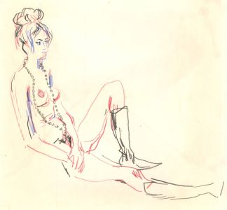 Peter Collins ARCA - c.1970s Coloured Pencil, Nude with Beaded Necklace