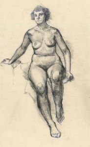 Peter Collins ARCA - c.1970s Charcoal Drawing, Seated Female Nude