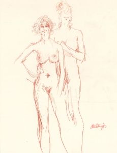 Peter Collins ARCA - Signed 19821 Coloured Pencil, Nude Group Sanguine Study