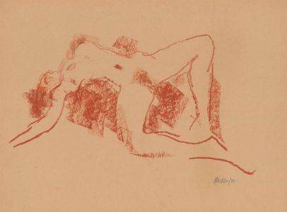 Peter Collins ARCA - Signed 1980 Crayon, Reclined Nude Female
