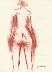 Peter Collins ARCA - Signed 1984 Crayon, Standing Nude Study