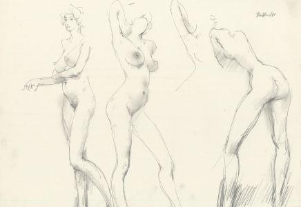 Peter Collins ARCA - Signed 1980 Graphite Drawing, Study of 3 Standing Nudes 