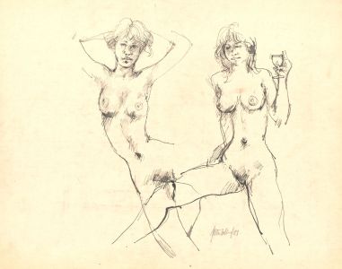 Peter Collins ARCA - Signed 1987 Pen and Ink Drawing, Figure Nude Studies
