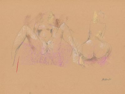 Peter Collins ARCA - Signed 1980 Crayon and Pencil, Study of 2 Nudes