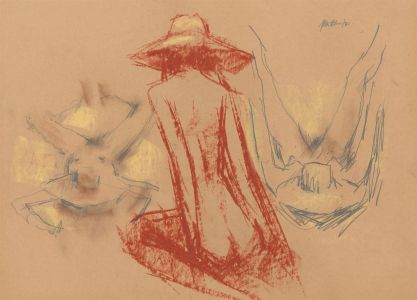Peter Collins ARCA - Signed 1980 Crayon, Three Female Nudes