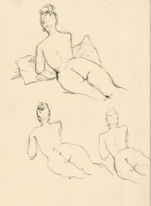 Peter Collins ARCA - c.1970s Pen and Ink Drawing, Three Reclining Life Studies