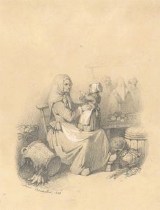 Attributed Theodore Valerio (1819-1879) - 1838 Graphite Drawing, Woman and Child