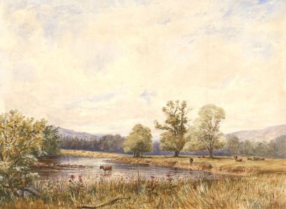 J.F - Monogrammed 1885 Watercolour, The Derwent in Chatsworth Park