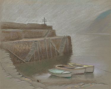 Fred Dymond - Mid 20th Century Pastel, Cornish Harbourside at Dusk