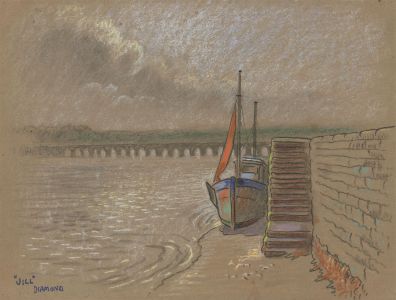 Fred Dymond - Mid 20th Century Pastel, Boat at Low Tide, "Jill"