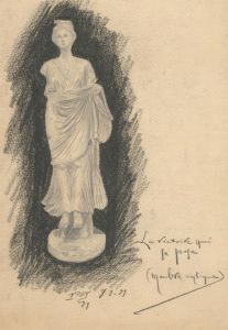 R.T. - 1927 Graphite Drawing, Study of a Marble Statue