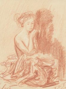 R.T. - Early 20th Century Sanguine, Study of a Girl in Rouge