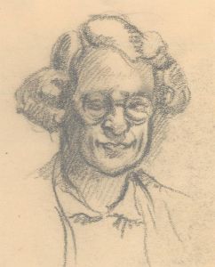 Miniature 20th Century Graphite Drawing - Portrait of a Woman with Spectacles