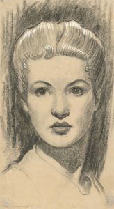 Fred Dymond - Mid 20th Century Charcoal Drawing, Portrait of a Young Woman
