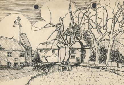 Mid 20th Century Pen and Ink Drawing - Graphic Rural Village