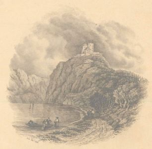 Fine English School 1835 Graphite Drawing - Rolandseck on the Rhine