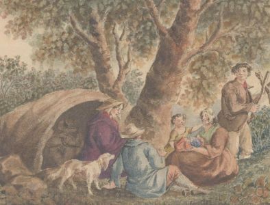 Fine English School 19th Century Watercolour - Family Camping in a Landscape