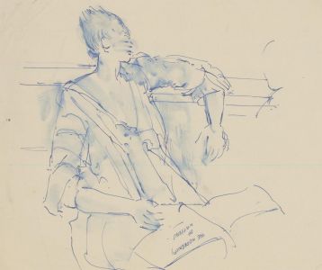Modern British School Mid 20th Century Pen Drawing - Portrait of a Sleeping Man