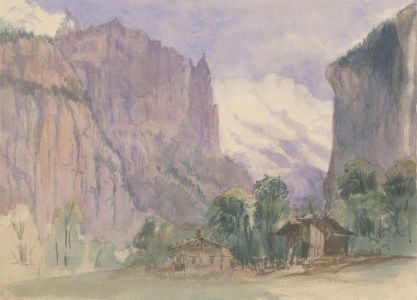 Lauter Brunnen - Signed 1870 Watercolour, Swiss Village Landscape