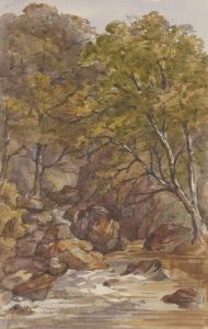 Helen Wilkie - c. 1874 Watercolour, Woodland River Landscape