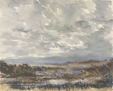 C. Rex James - Signed  Contemporary India Ink, Landscape with Storm Clouds