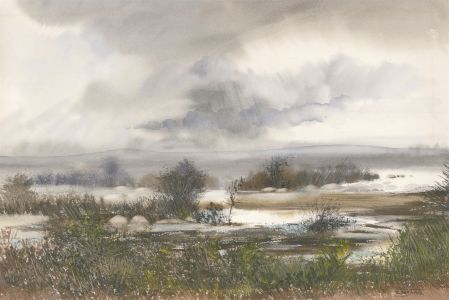 C. Rex James - Signed  Contemporary India Ink, Dartmoor Landscape