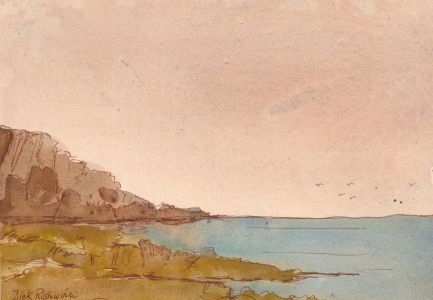 Dick Rishworth - Signed 1975 India Ink, Rocky Beach View