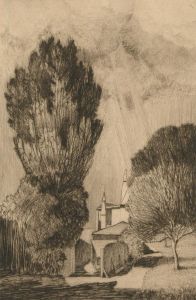 F.L Wilder - A Set of Eight c. 1941 Etchings, Church in a Landscape
