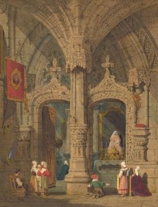 G.P.A - Fine 1886 Watercolour, Cathedral Interior