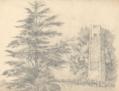 19th Century Graphite Drawing - The Sculpture Garden