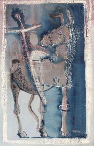 Ron Freeborn - Modernist 1963 India Ink, Don Quixote on Donkey