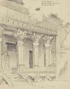 C P Day - Mid 20th Century Pen and Ink Drawing, Pandavleni Cave Temple