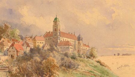 Very Fine 19th Century Watercolour - Continental Hillside Town