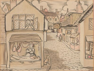 Anna Katrina Zinkeisen VPROI (1901-1976) -Signed Pen Drawing, Dutch Street Scene
