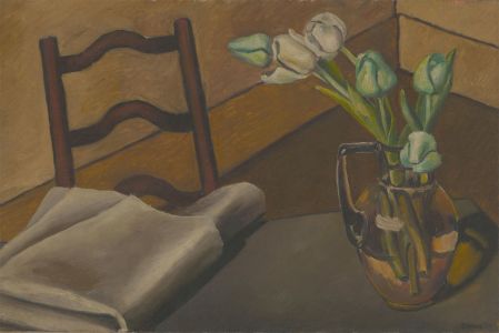 Anthony Brown (1906-1987) - Signed 1929 Oil, Interior with Blue Tulips