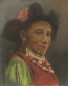 J.A. Hulbert (1900-1979) - Signed 1954 Pastel, Portrait of a Tibetan Man